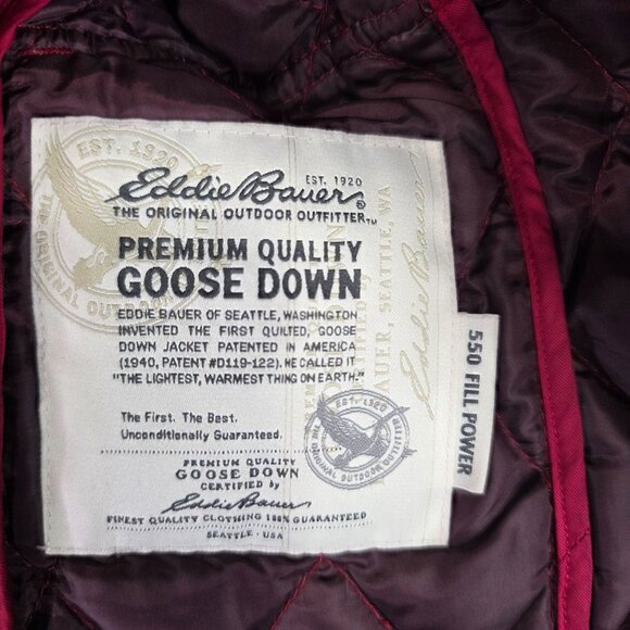 Womens Eddie Bauer Red Quilted Goose Down Jacket Snap Button Up Polyester Size M - Picture 4 of 9